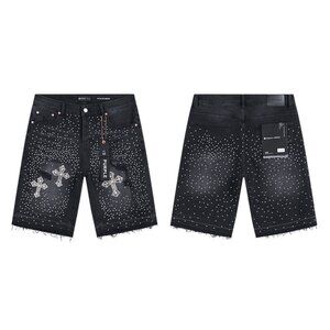 Black Studded Men's Jeans Shorts
